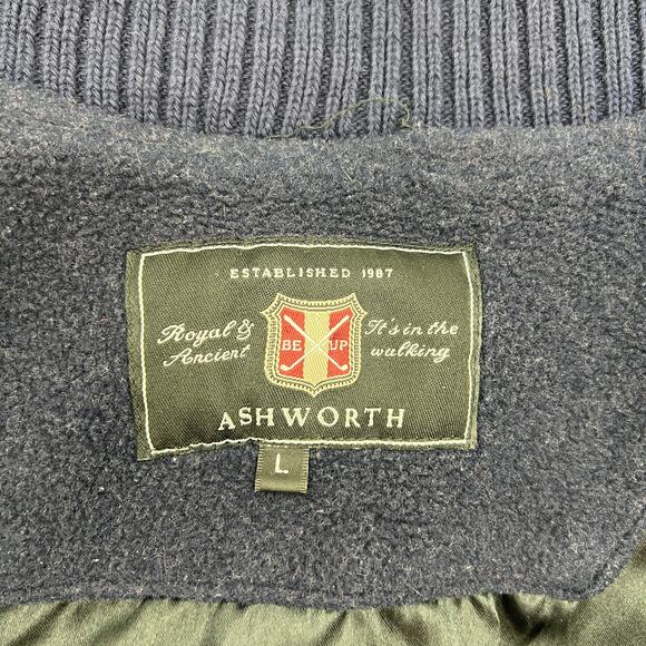 Ashworth Fleece Varsity Jacket Vintage USA Navy Blue - Picture 3 of 9